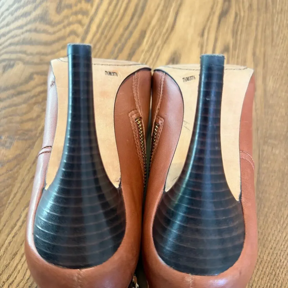 Vince Camuto Kemba Brown Zip Up Open Toe Bootie Stiletto 7.5M 37.5